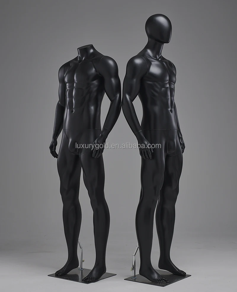Wholesale Luxury Black Standing Headless Muscular Male Mannequin Chrome
