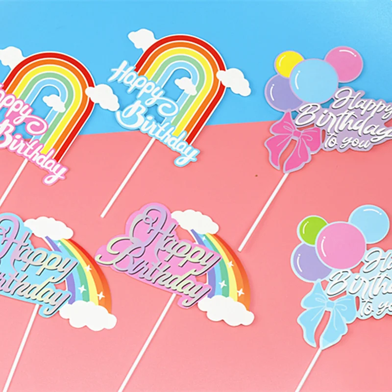 Fitted Rainbow Happy Birthday Cake Topper Acrylic Factory Direct Supply ...