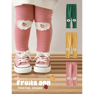 2023 New Arrival Autumn  Girls Suit Children's Contrast Color Petal Loose Sweater Lace Embroidered Patch Leggings