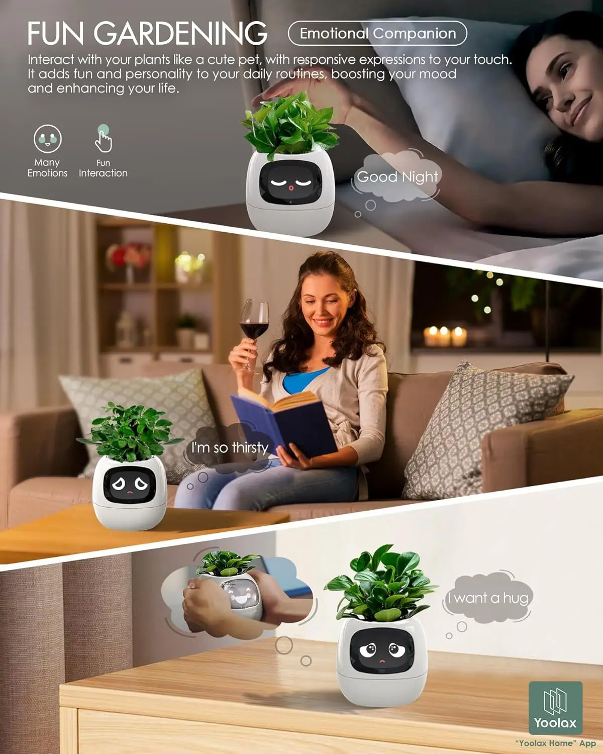 Automatic Water Absorbing Flower Pot AI Sensor Digital Pet Flowerpot Plastic Mini Plant Pot Desktop Intelligent Smart Planter