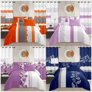 ODM/OEM 8 Pieces Bed Sheet Blue Printed Curtains Polyester Pillowcases Light-industry-daily-use Bedspread Set