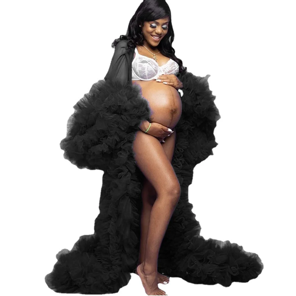 Sexy Female Baby Shower Dress Tulle Maternity Photoshoot Clothes Long Women Pregnancy Dress for Photography Pregnant Woman Gowns