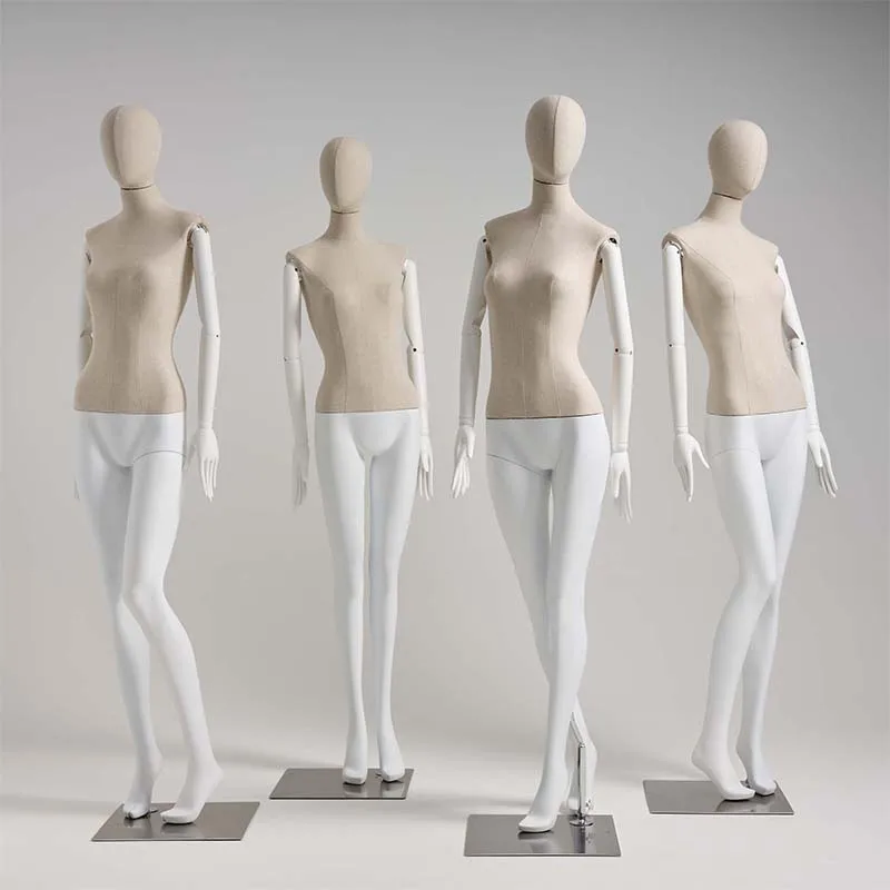 SINI Set Tailor Upper Body Matte White Fiberglass Slim Full Body Dummy Female Mannequins With Adjustable Arms and Hands