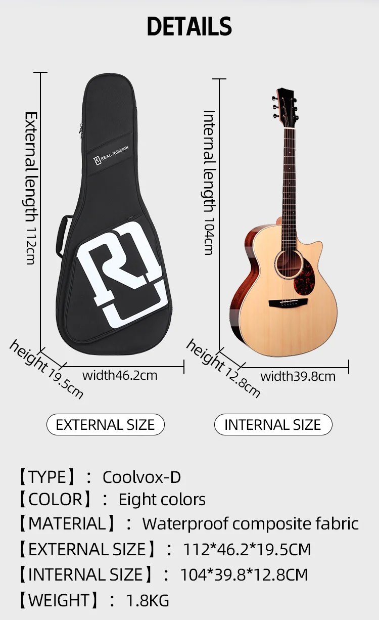 Coolvox-D Real  Mission Factory Wholesale  waterproof nylon  material Polyester acoustic guitar bag electric instrument Gig bags manufacture