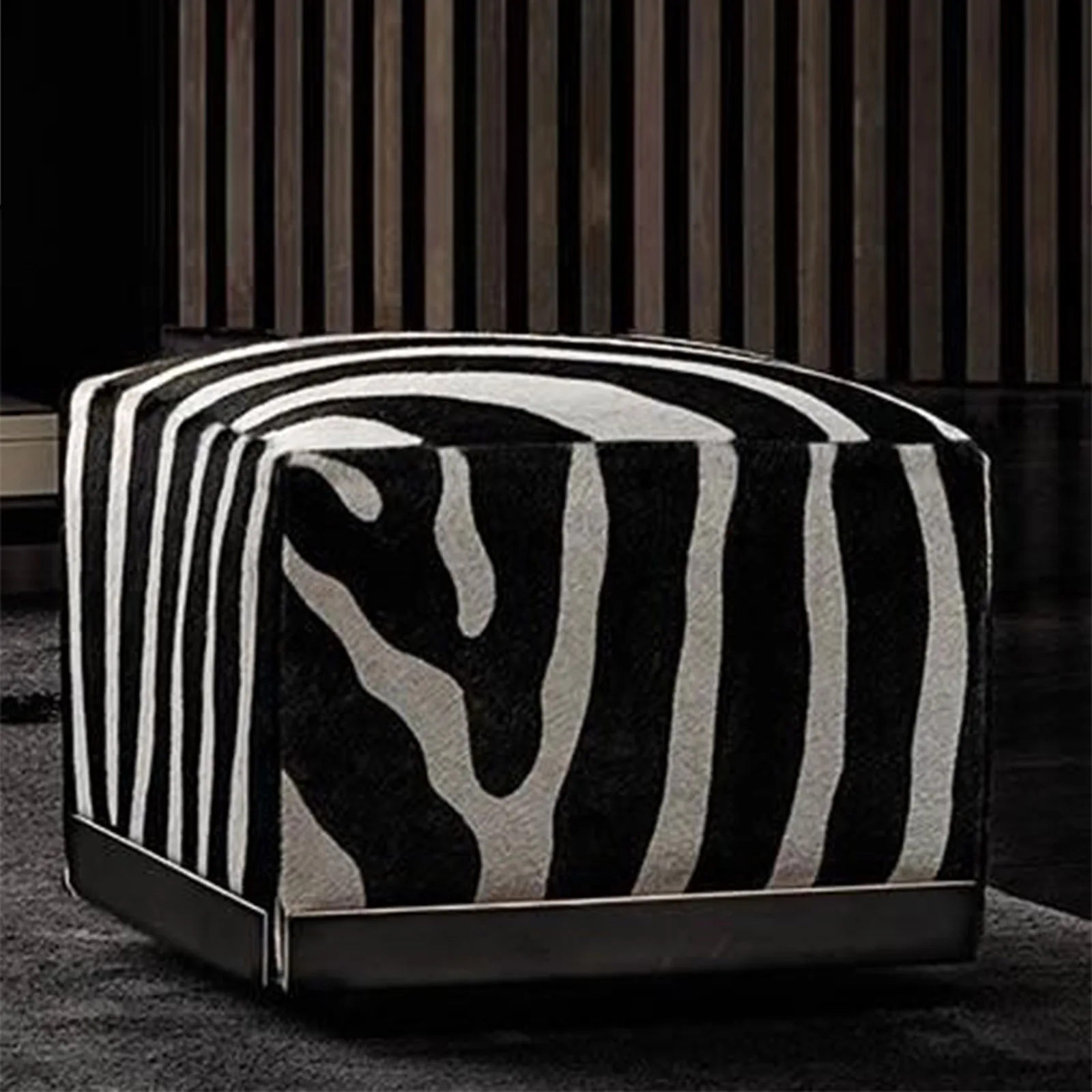 Customized Zebra Pattern Velvet Foot Pouf Stool Ottoman for Living Room