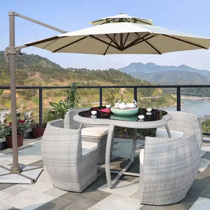 Modular Sectional Sofa 5 in 1 Rattan Wicker Outdoor Furniture Table and 4 Chairs Patio Garden Cottage Courtyard Beach Outdoor