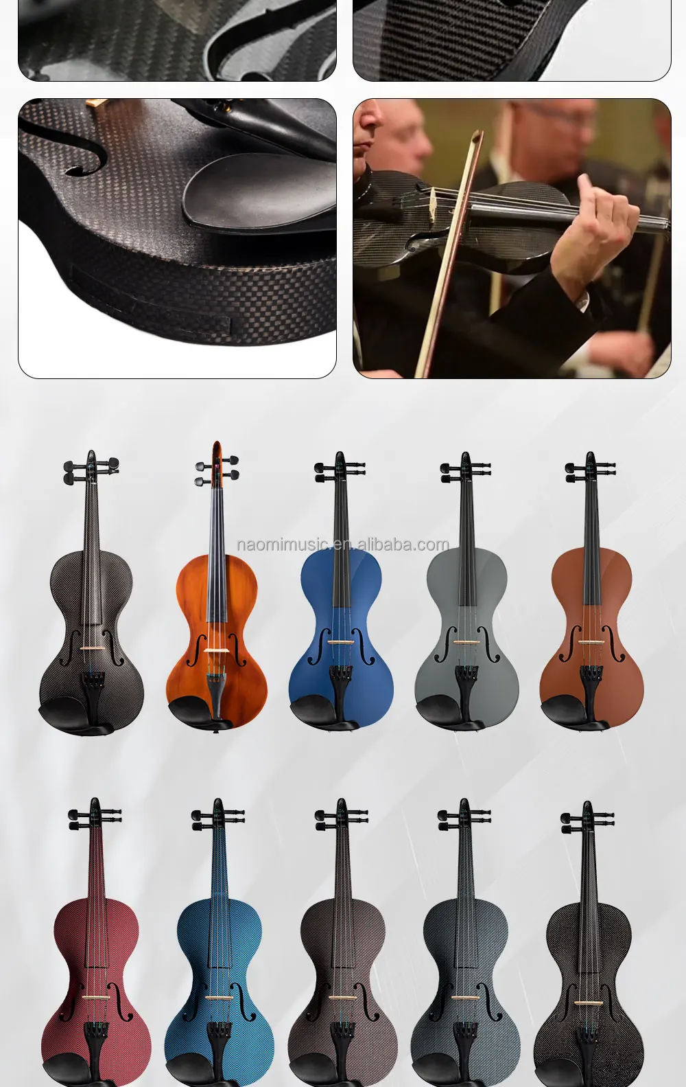 Naomi 4/4 Full Size Carbon Fiber Violin Advanced Acoustic High Quality ...