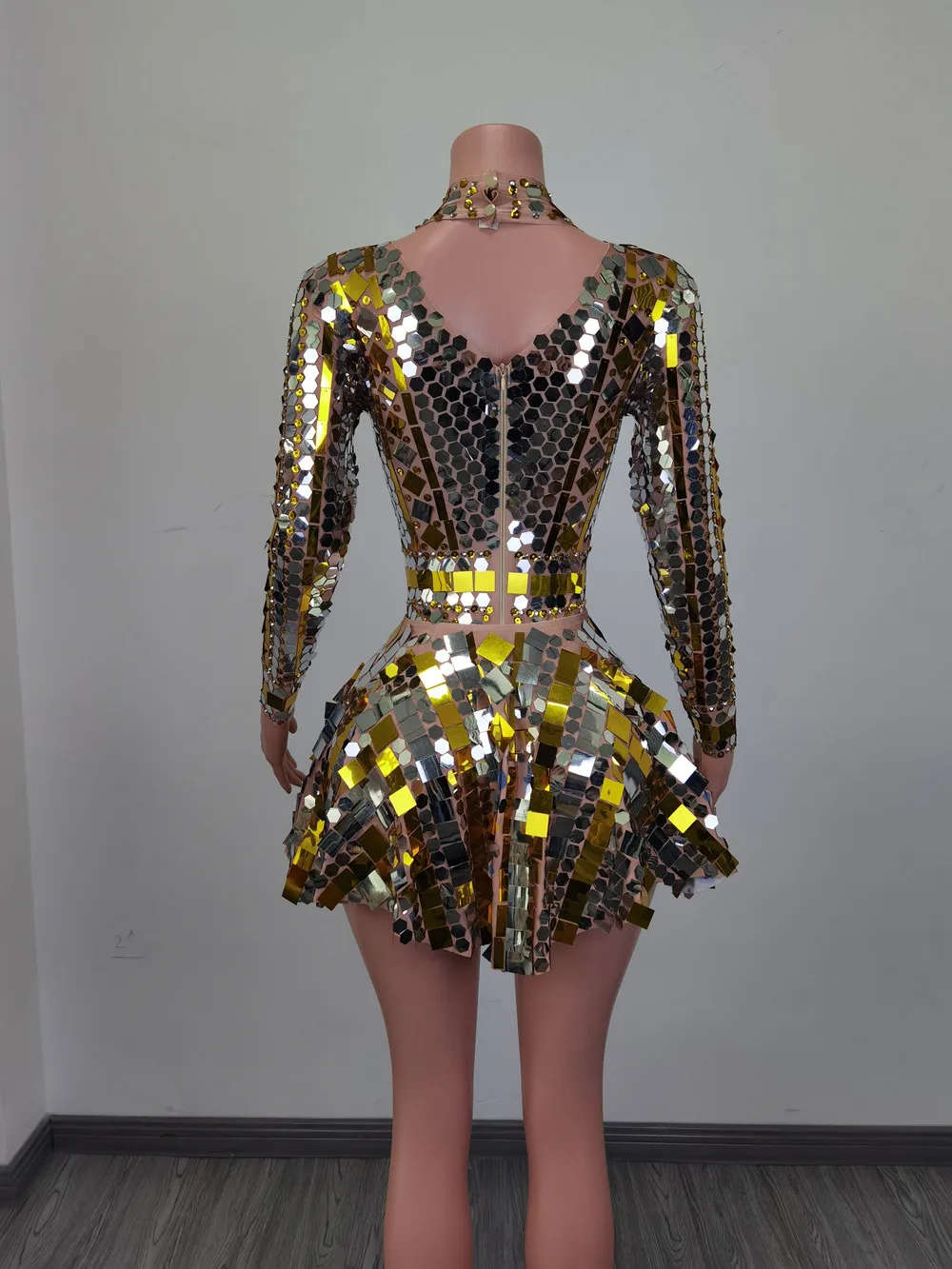 Shiny Glitter Mirror Sequin Bodysuit Skirts Birthday Party a Line Dress  Stage Performance Dancer Costume Women Mini Club Dress| Alibaba.com
