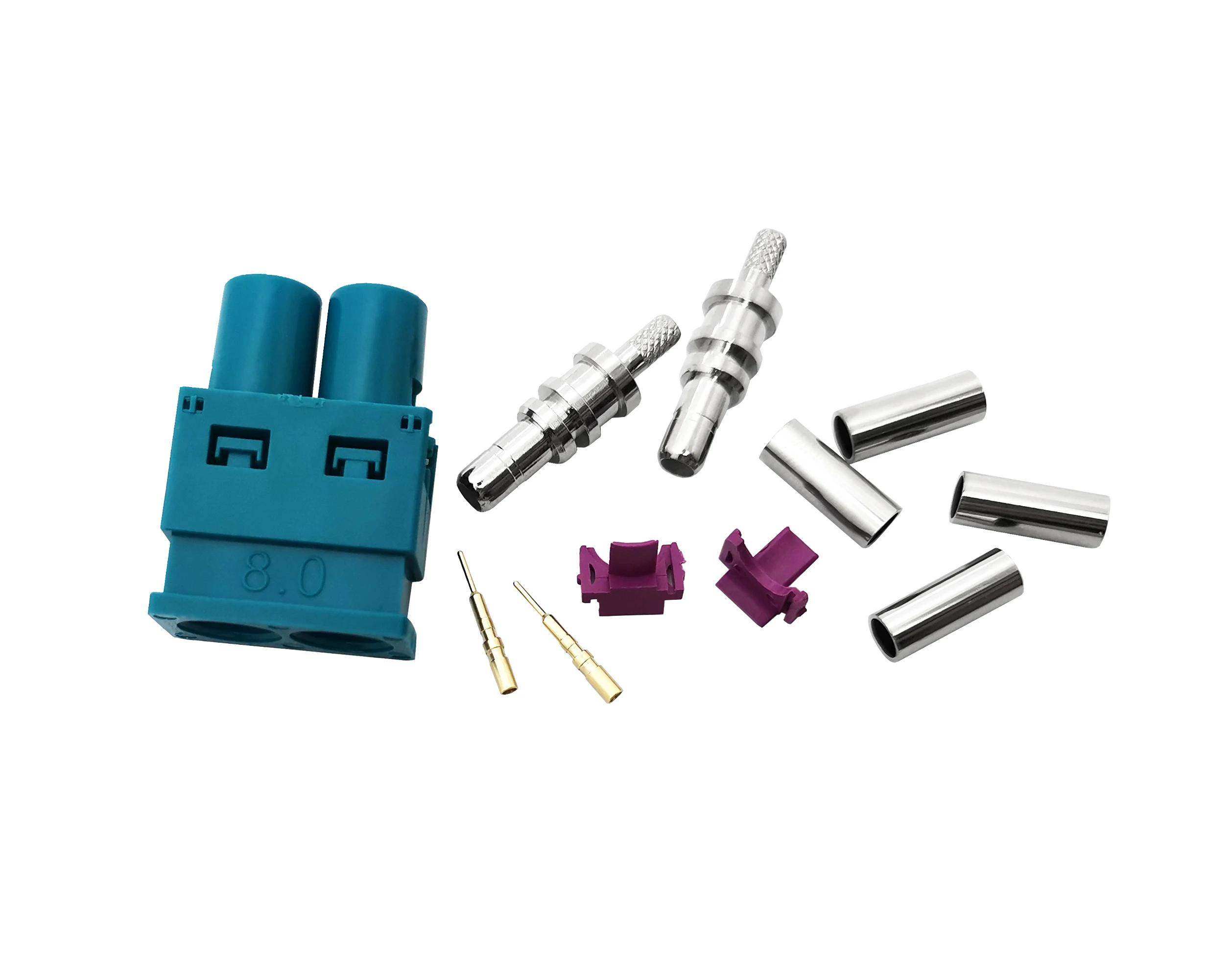 RF Coaxial SMB Female Jack water blue Double fakra Crimp Straight Connector for rg316 rg174 Cable Fakra details