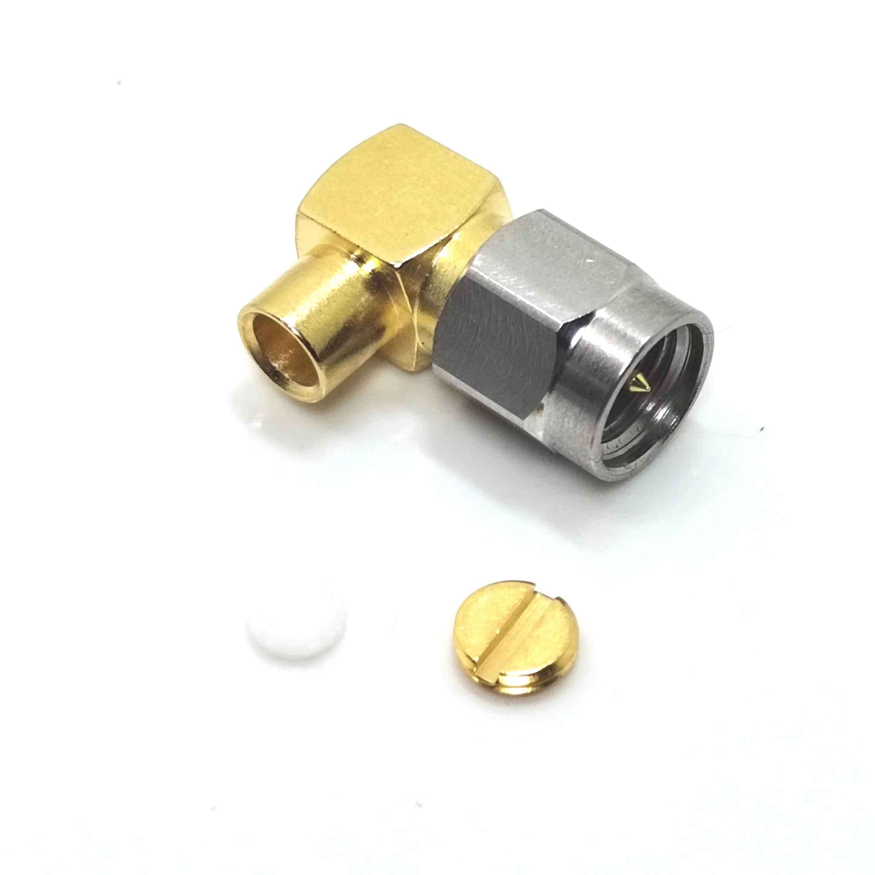 Werkslieferung: SMA-Stecker (männlich), Löt-Ausführung, rechtwinklig (90 Grad), RA-Stecker für RG402- und RG141-Kabel, Edelstahl-Schraubhülse
