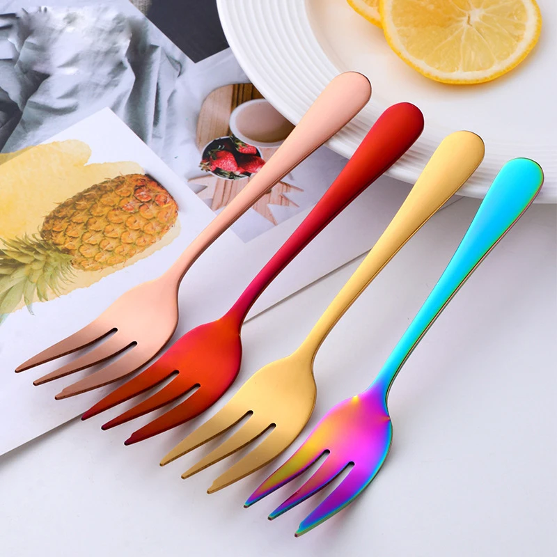 Розово-Золотая черная Радужная вилка для десертов из нержавеющей стали с покрытием PVD SUS 410