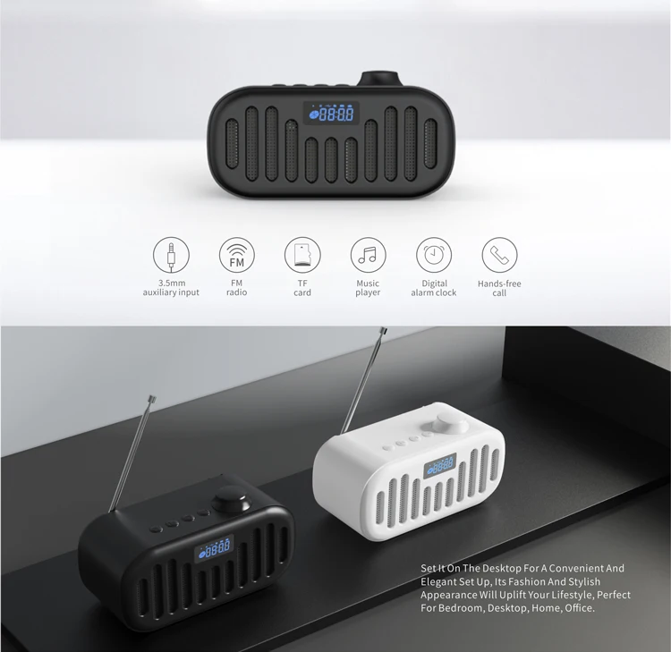 M57 Havit Hifi Lautsprech Horn Hands Free Calling Portable Desktop Wireless Mini Bt Clock Fm Radio Speaker - ANKUX.COM