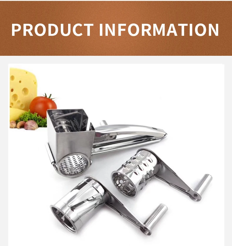 Top Seller 3 Drum Blades Manual Speed Round Food Slicer Rotary Cheese