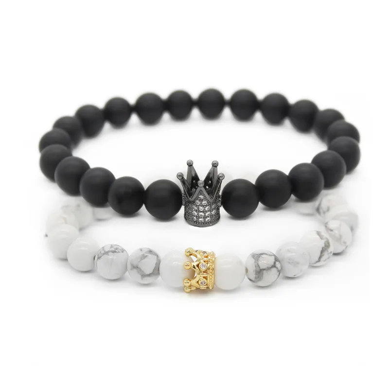 Set Bracciali Per Coppie Lui E Lei – Acciaio Inossidabile – Scritte 'His Queen' E 'Her King' Con Zirconi Rosa E Blu – Regalo Amore - 4