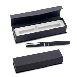 Smooth Writing Luxury Heavy Gel Pen Set Personalized Soft Touch Rubber Finished Black Metal Roller Pen Custom Logo with Gift Box