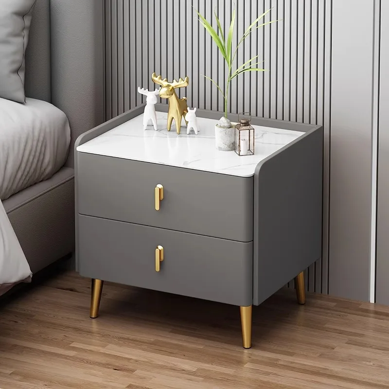 Modern Luxury Storage Bedside Table Two Drawer Slate Bedside Table With ...