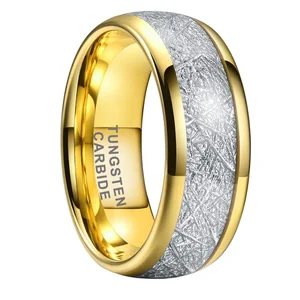 Coolstyle Jewelry 8mm Imitated Meteorite Inlay Fashion Engagement Wedding Band Gold Plated Tungsten Finger Ring for Men Women