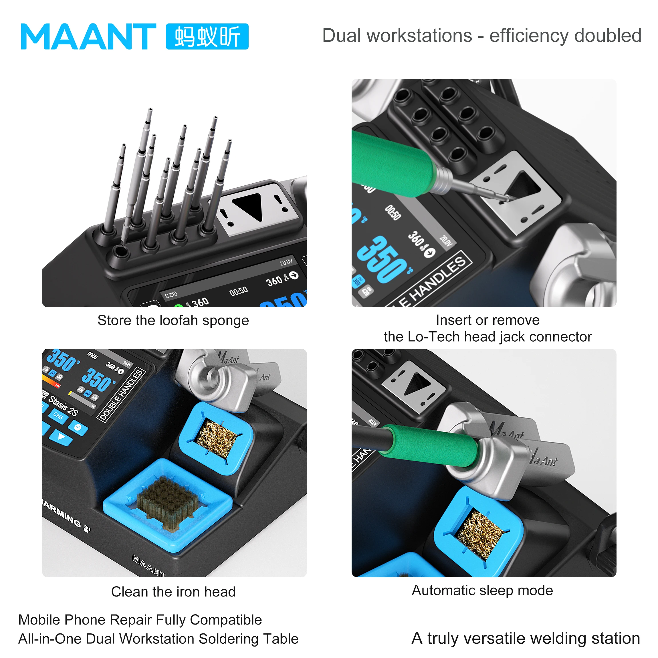 MaAnt 2S 210/115 Handle Compatible Dual Soldering Station Digital Display Precision Temp Control Welding Station for Repair