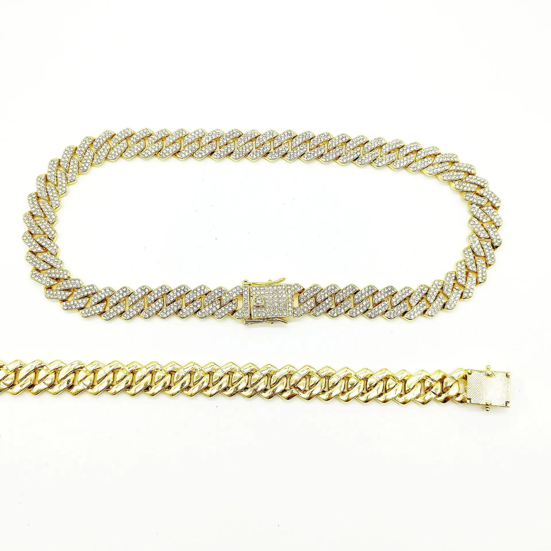 14mm Gold Plated Iced Out Cuban Link Chain Necklace For Men Oem