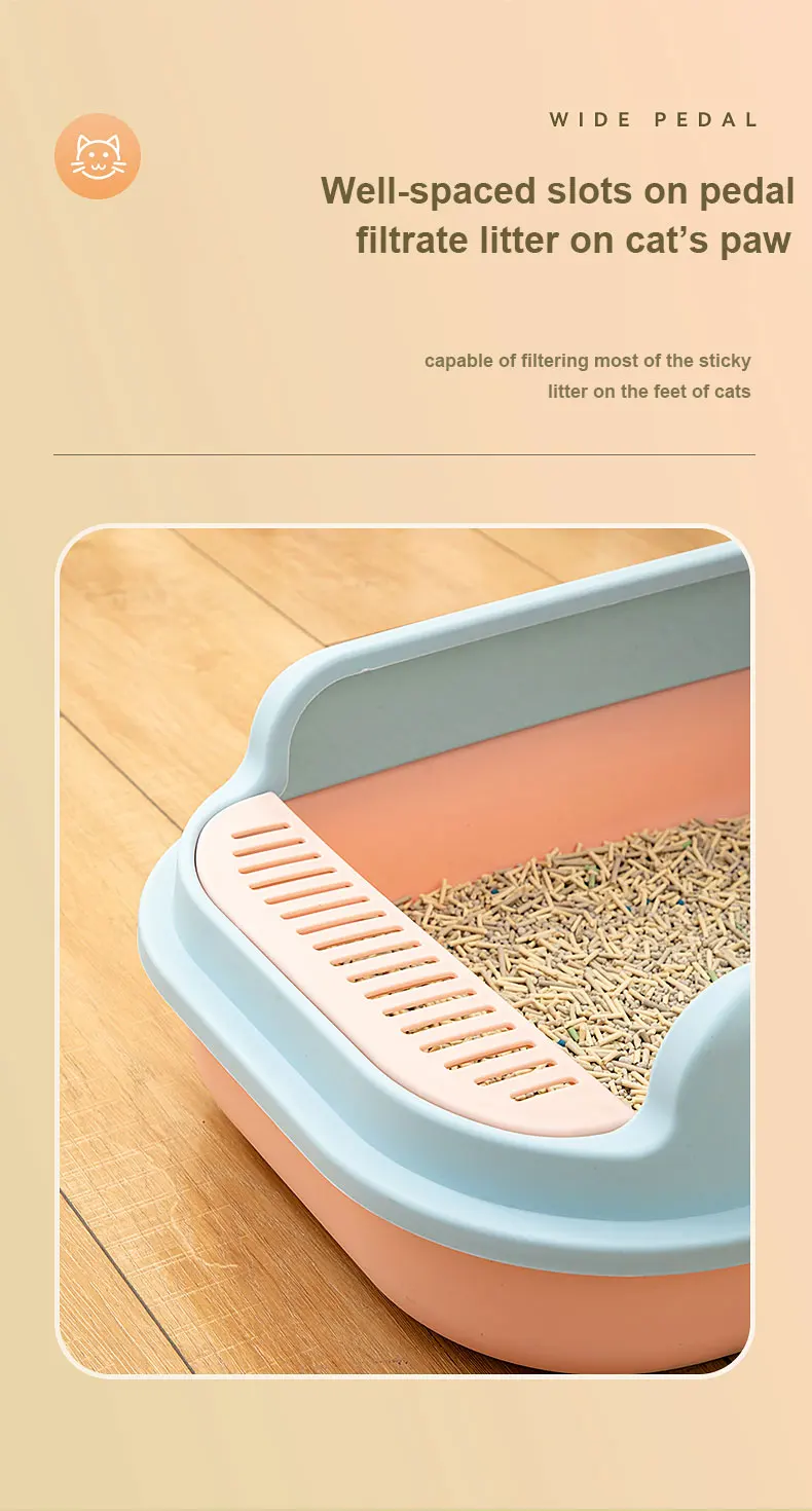 Semienclosed Large Size Traditional Plastic Cat Litter Box With Free