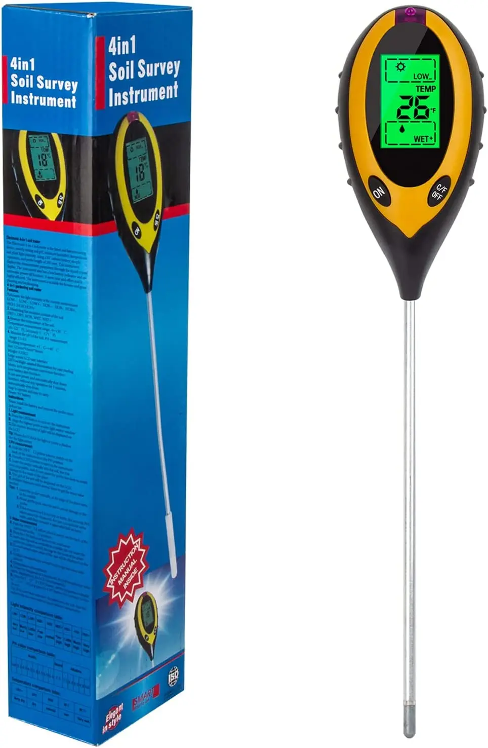 Soil Ph Tester 4 In 1 Moisture Sunlight Temperature Ph Test Meter For