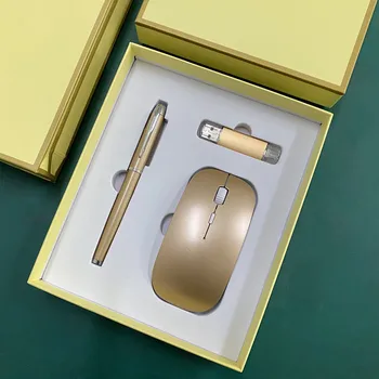 Luxury Giveaways Small Usb Flash Drive Gold Color Wireless Mouse Pen Custom Office Gift Set