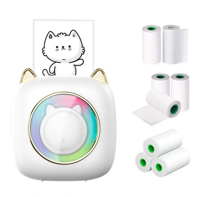 2024 New Printatek RGB Glowing Mini Thermal Pocket Printer Portable Stickers Label Photo Wireless Mini Printer for Phone