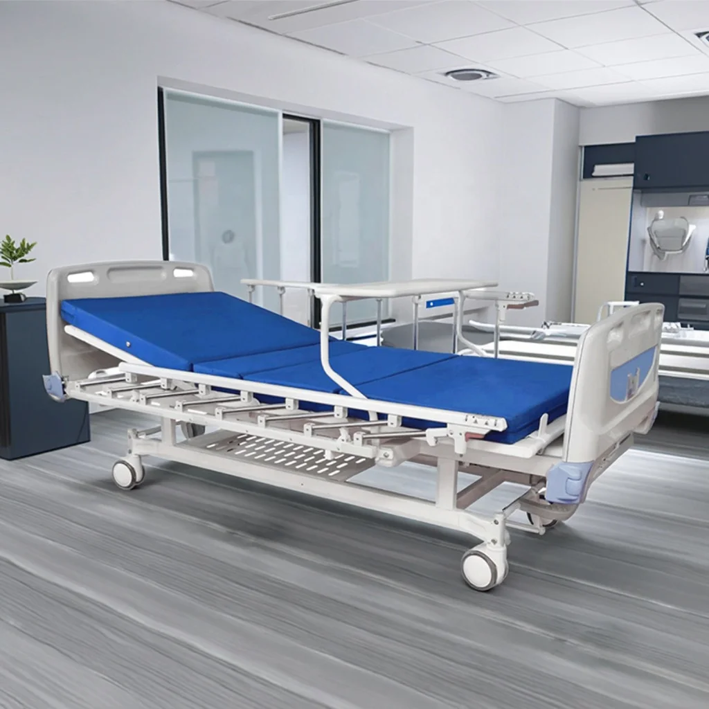 Adjustable Modern Foldable Hospital Bed with 3 Lead Rods Manual Medical Furniture Back Leg Rest and Height Adjustment 3