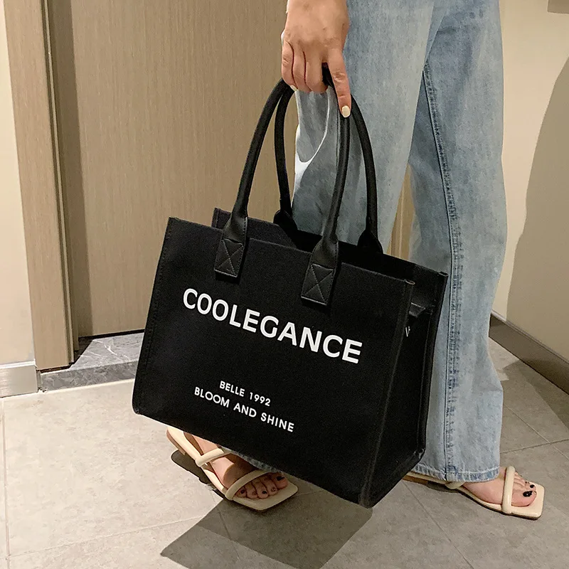 Cheap Factory Price Custom Canvas Design Fashion Trend Women Bags Casual Leather Handle Canvas Tote Bag  With Your Own Logo