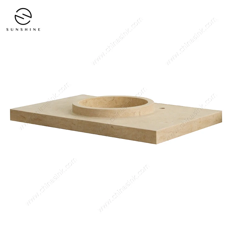 Custom Logo Beige Cream Marble Stone Washbasins Vanity Bathroom Vanity With Sink Wash Basin Price