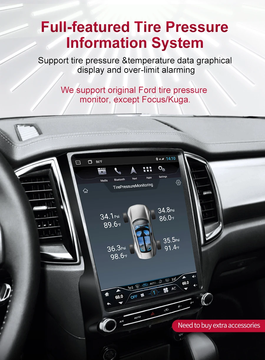 Tesla Style Vertical Screen Car GPS for Ford Ranger & Everest