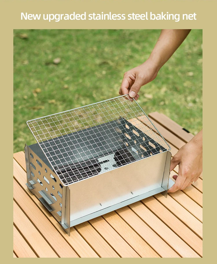 Custom Brand Family Party Enlarge Galvanized Tote Bag Portable Folding Outdoor Camping Barbecue Bbq Grill Mesh Net Rack