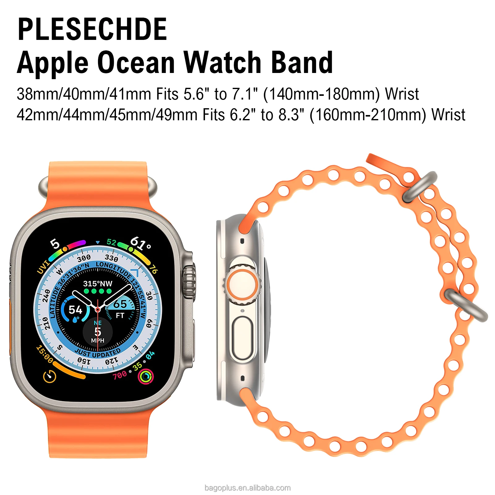 49mm 38mm Original Ocean Design Silicone Watch Band For Apple Watch