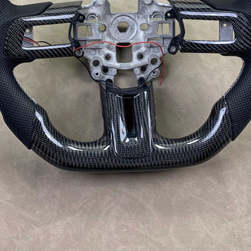 Customized for Ford Mustang GT Steering Wheel Carbon Fiber 2015 2017 2018 2019 2022 Perforated Leather LED