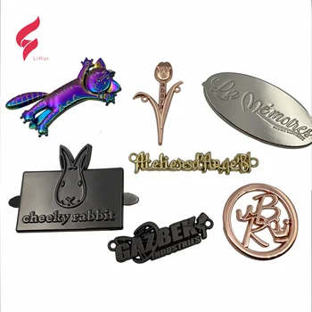 High quality custom logo metal tag with sewing hole plate for clothing custom made metal logo tags for garments