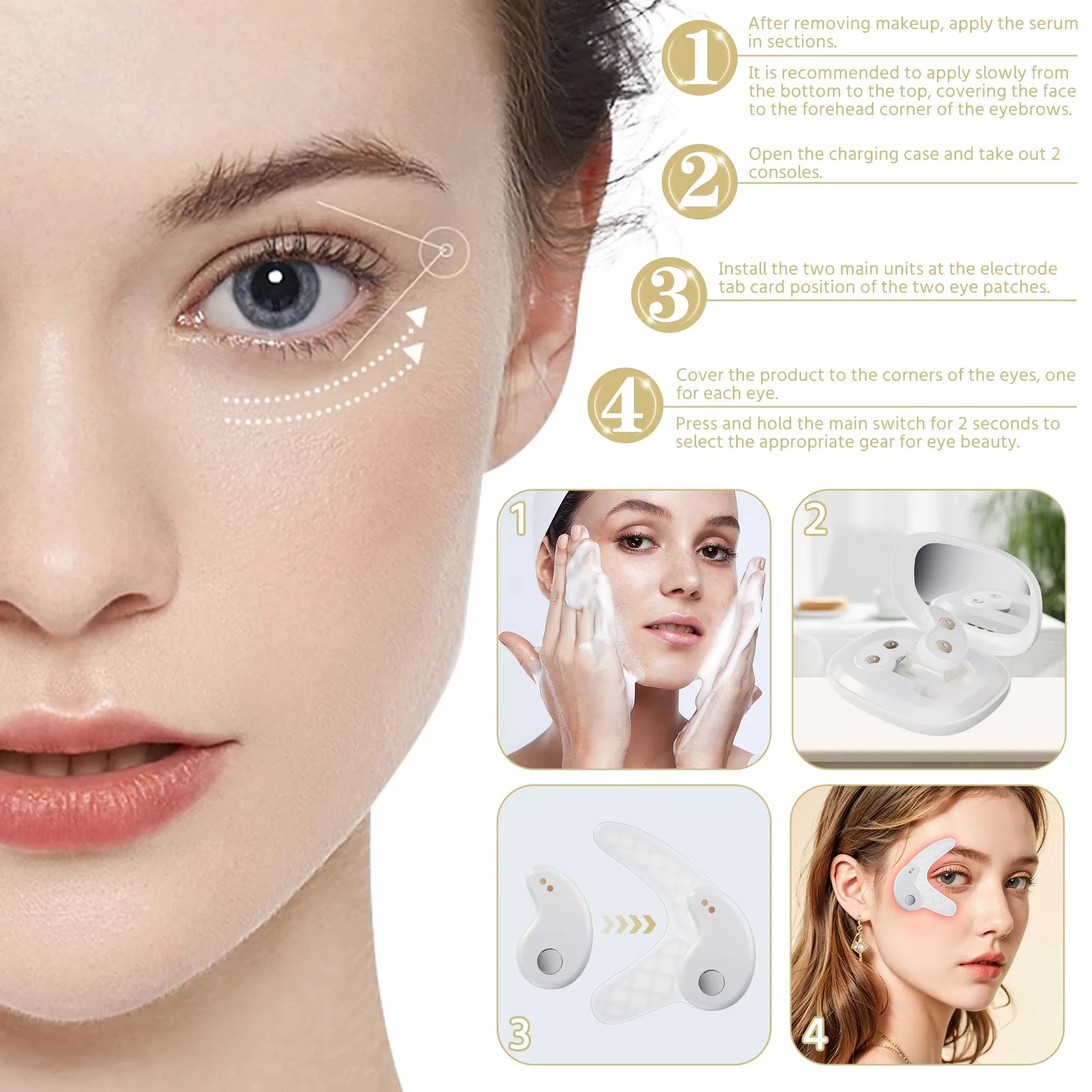 Reusable Under Eye Care Pad Eye Patch Anti-Aging Remove Dark Circles Red Light Skincare Wand LED Electric Eye Massager