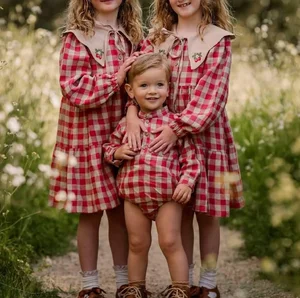 Winter Girls Satin Puffy Flare Sleeve Embroidery Floral Midi Length A-Line Dress Red Children's