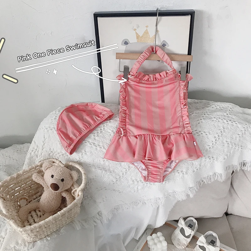 Лидер продаж детский купальный костюм купальник для маленьких девочек + повязка на голову с принтом пончиков от 0 до 2