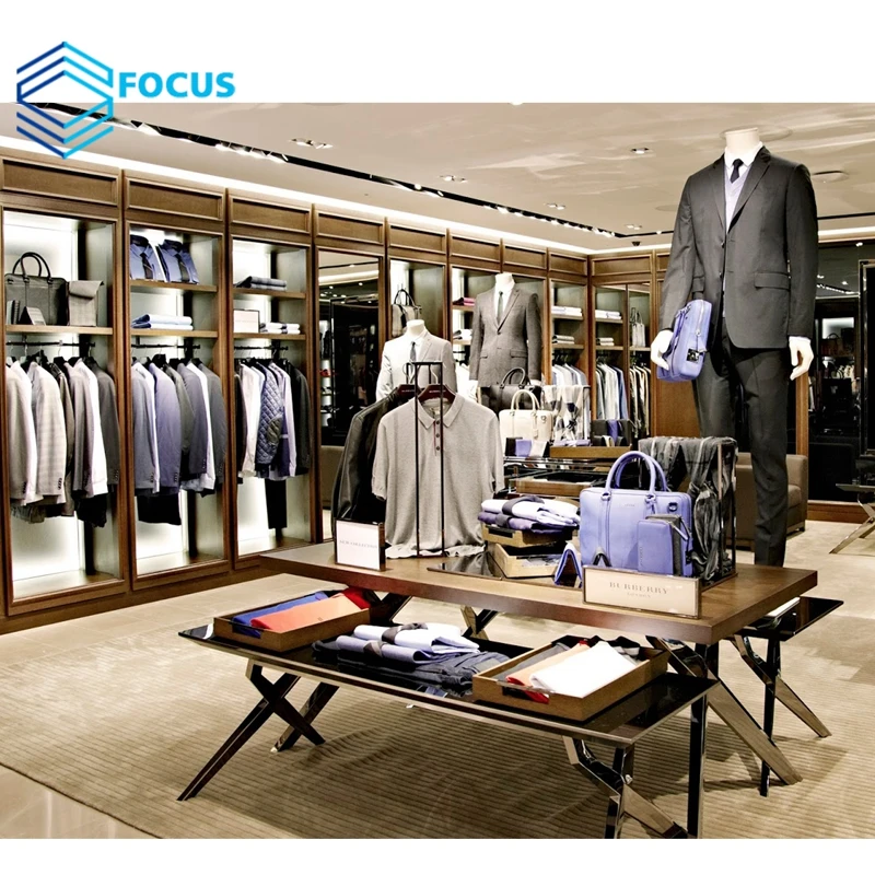 Homens Loja de Roupas modernas Idéias do Projeto Vitrine De Madeira Móveis  Loja de Roupas De Moda Masculina