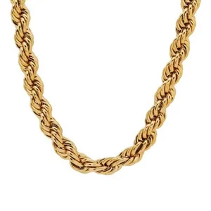 Factory Manufacturer's 18K Gold Plated Chunky Rope Chain Necklace Non-Tarnish Stainless Steel Jewelry Fashionable Style