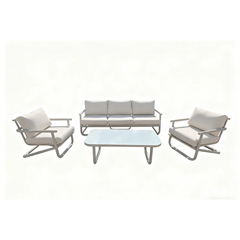 Aluminum Frame Sofa and Coffee Table Set with Beige Cushions for Outdoor Patio