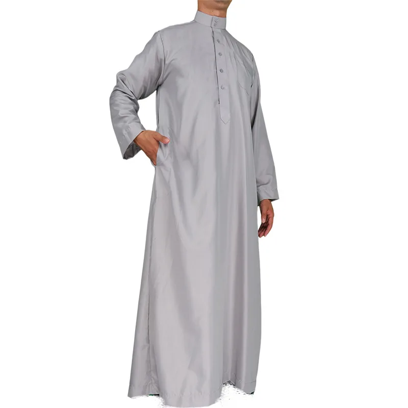 2025 Middle East Men Muslim Robes Dubai Kaftan Islamic Clothing Arab Middle Islam Round Neck Robe Prayer Eid Clothes Thawb