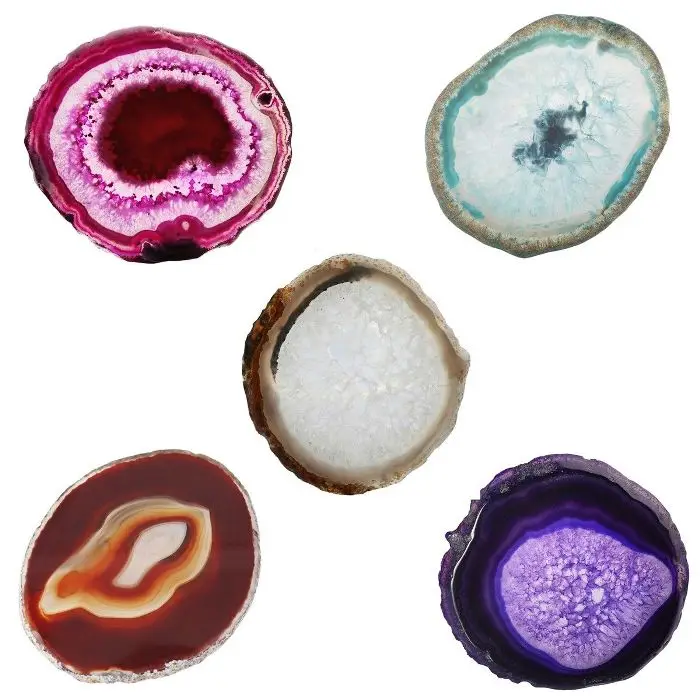 polished rough edges dyed agate crystal slices