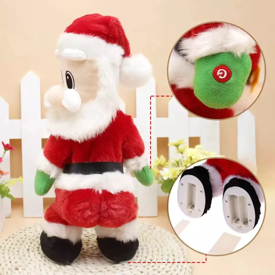 Prachtige Dansen Zingende Kerstman Schudden Muzikale Kerstmis Elektrische Speelgoed Santa Claus Hoofd Kerstmis Elektrische Poppen Voor Kinderen