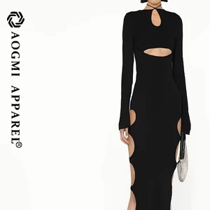 Haute Couture Fashion Ladies Maxi Satin Straight Cut-out Cross Lace-up Water Drop Collar Sexy Party Dress