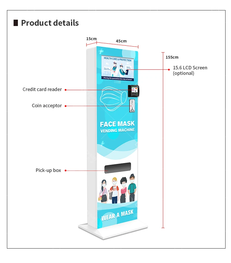 Coin Operated Automatic Face Mask Vending Machine for Sale Vending Dispenser With Credit Card Payment