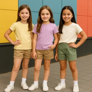 Wholesale Girls T-shirts 100% Cotton Soft Breathable 2-10 Years Plain Basic Tops for Girls Summer Children Clothing OEM ODM