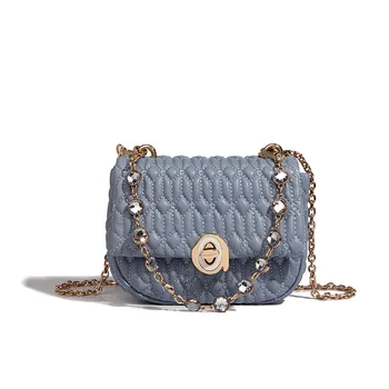 Light blue embroidery single shoulder women 2024 new summer luxury niche mobile phone bag chain crossbody bag