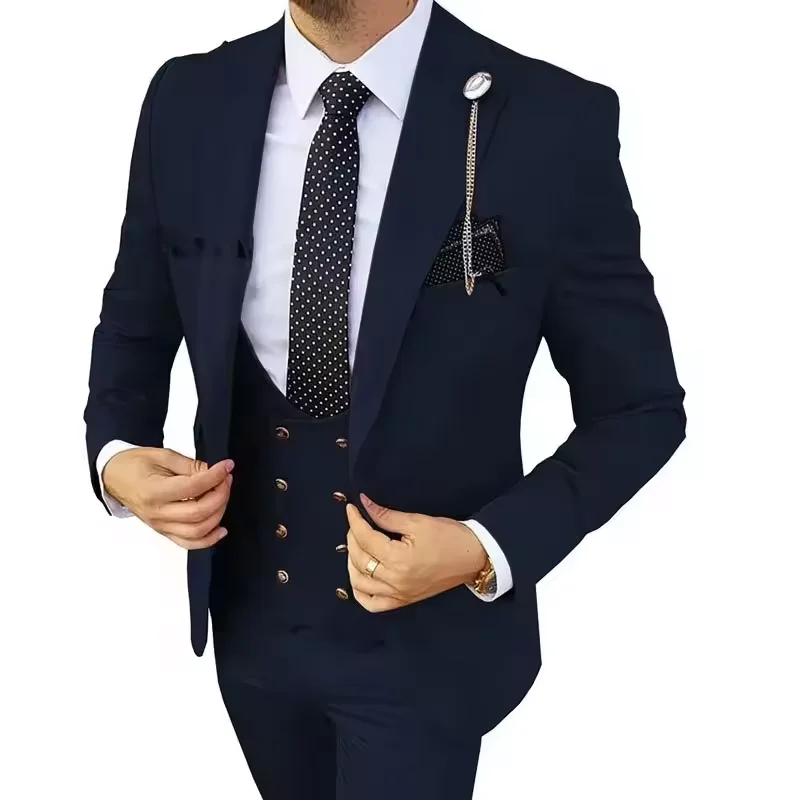 Hot Fashion Slim Fit Blazer 3 Pcs Two-piece Set Wedding Peaked Lapel Wedding Prom Customized Elegant Groom Tuxedos for Wedding