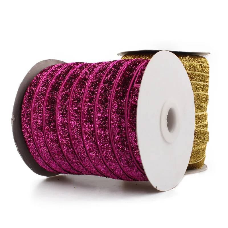 1cm Spandex Nylon Elastic Ribbon Gold Powder Gold Onion Wrapped Ribbon Girl Hair Band Accessories Accessories